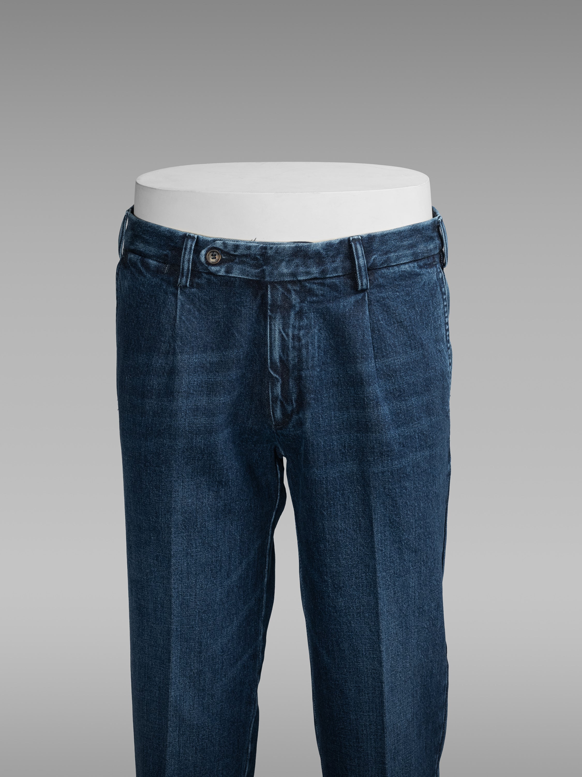 Blue denim cotton sport trousers 1 pleat